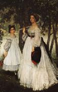 James Tissot The Two Sisters;Pprtrait oil on canvas